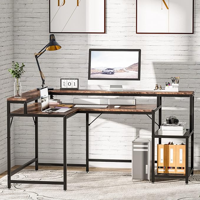 L-Shaped Computer Desk, Extra Large, Brown - LeafyLoom