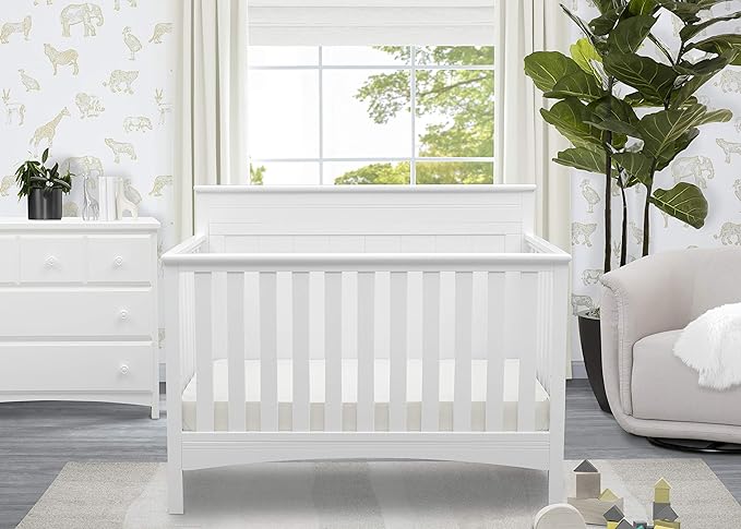 Delta Children Fancy 4-in-1 Convertible Crib and 6 Drawer Dresser Bundle, Bianca White - LeafyLoom