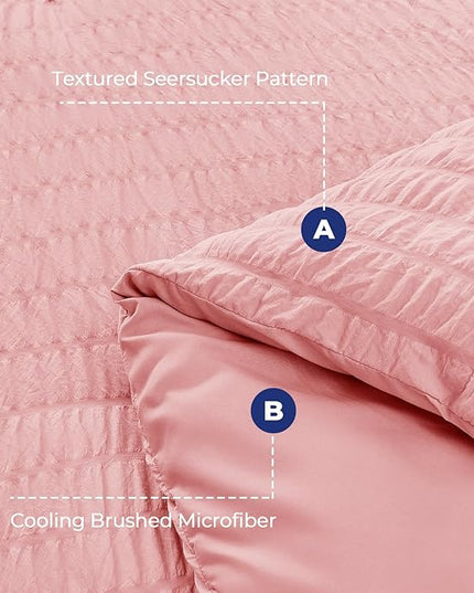 HYMOKEGE Seersucker King Size Comforter Set 3 Pieces, Lightweight Comforter Sets for Bedding, Bed Set with 1 All Season Soft Down Alternative Comforter and 2 Pillow Shams, Pink - LeafyLoom