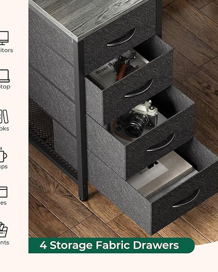 47 inch Computer Desk with 4 Drawers, Gaming Desk with LED Lights & Power Outlets, Home Office Desk with Large Storage Space for Bedroom, Work from Home, Gray - LeafyLoom