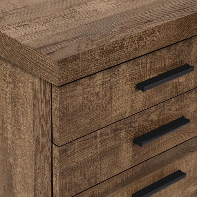 Monarch Specialties 7400, Rolling Mobile, Storage, Printer Stand, Office, Work, Laminate, Brown, Contemporary, Modern Filing Cabinet-3 Drawer Reclaimed Wood/Castors, 18.25" L x 17.75" W x 25.25" H - LeafyLoom
