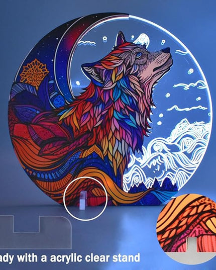 Cute Wolf Decor Night Light USB Powered LED Night Lights for Kids Bedroom 7 Colors LED Lamp Wooden Night Lamp for Room Decor Aesthetic - LeafyLoom
