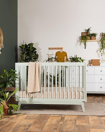 dadada Baby Soho 3-in-1 Convertible Crib to Toddler Bed – Wooden Crib Made in Italy, GREENGUARD Gold Certified Small Baby Crib – Baby-Safe Finish, Modern Design (Sage) - LeafyLoom