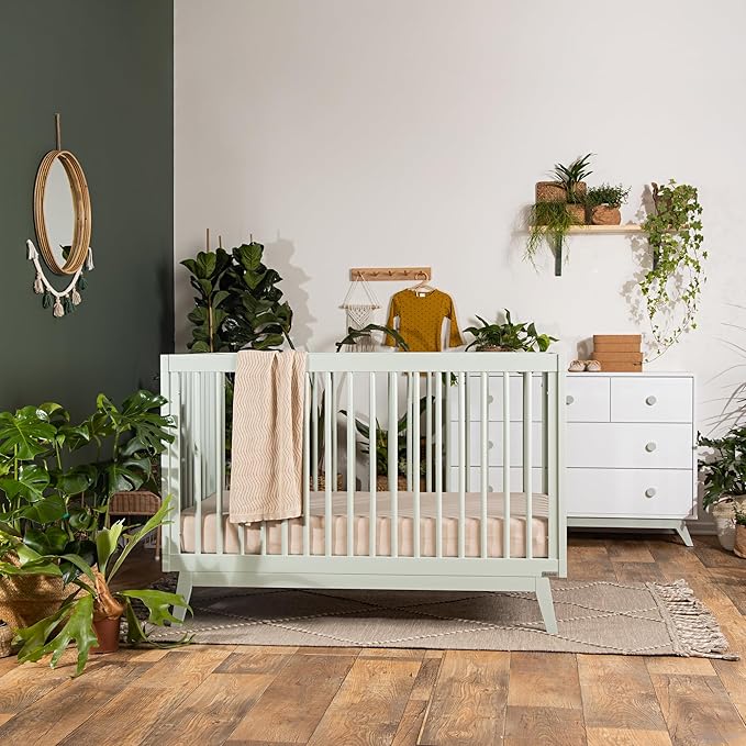 dadada Baby Soho 3-in-1 Convertible Crib to Toddler Bed – Wooden Crib Made in Italy, GREENGUARD Gold Certified Small Baby Crib – Baby-Safe Finish, Modern Design (Sage) - LeafyLoom
