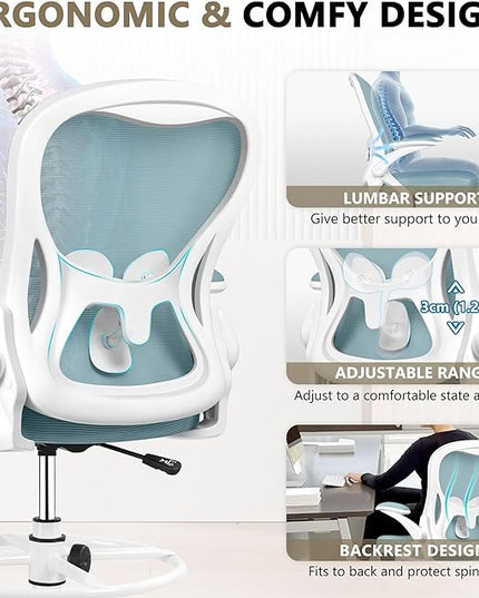 Drafting Chair, Tall Office Chair Ergonomic Standing Desk chair, Lumbar Support Computer Chair Swivel Task Rolling Chair with Adjustable Flip-up Armrests & Foot Ring (Light Blue) - LeafyLoom