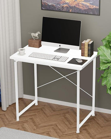 YSSOA Computer Desk Home Office Work Study Writing Modern Simple Table with Headphone Hooks, 32 Inch, Basic White - LeafyLoom