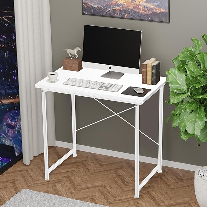 YSSOA Computer Desk Home Office Work Study Writing Modern Simple Table with Headphone Hooks, 32 Inch, Basic White - LeafyLoom