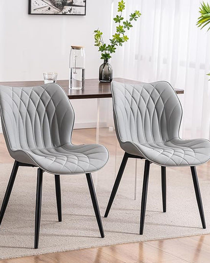 YOUNIKE Dining Chairs Set of 2, Upholstered Faux Leather Kitchen & Dining Room Chairs, Mid Century Modern Living Room Bedroom Side Chairs with Wide Wing Back and Adjustable Metal Legs, Grey - LeafyLoom