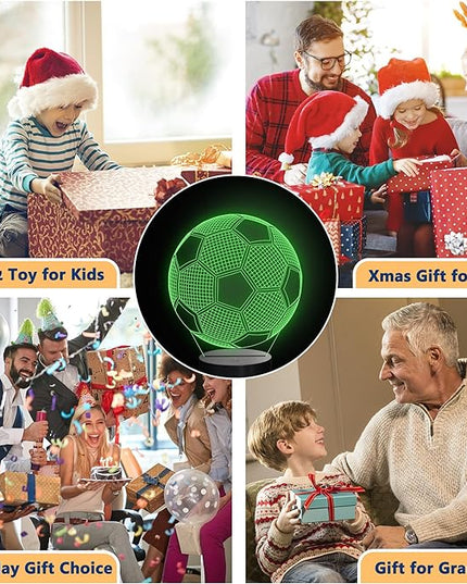 Soccer Night Light, Soccer Gift, 3D Illusion Lamp with 16 Colors Remote and Touch Control - Perfect Kids Room Decoration and Boys Birthday Sport Gift - LeafyLoom