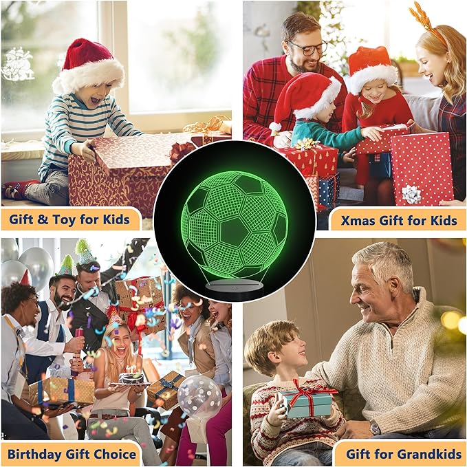 Soccer Night Light, Soccer Gift, 3D Illusion Lamp with 16 Colors Remote and Touch Control - Perfect Kids Room Decoration and Boys Birthday Sport Gift - LeafyLoom