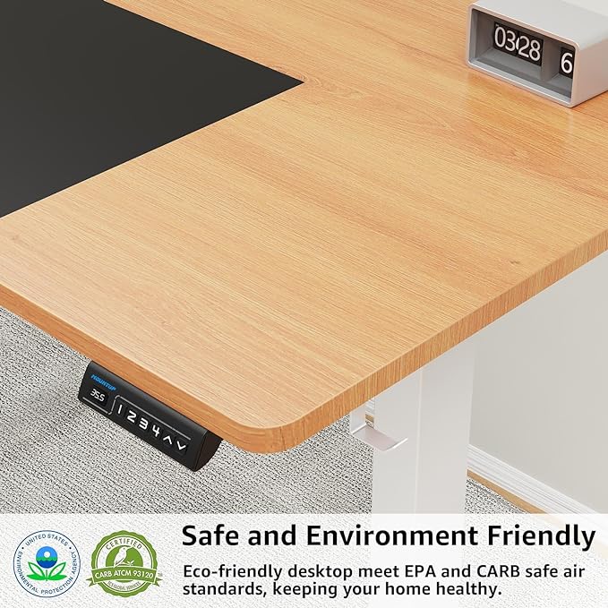 MOUNTUP 55x28 Inches Electric Height Adjustable Standing Desk, Sit Stand Desk with Memory Controller, Ergonomic Stand Up Desk for Home Office with Splice Board, Oak+Black - LeafyLoom
