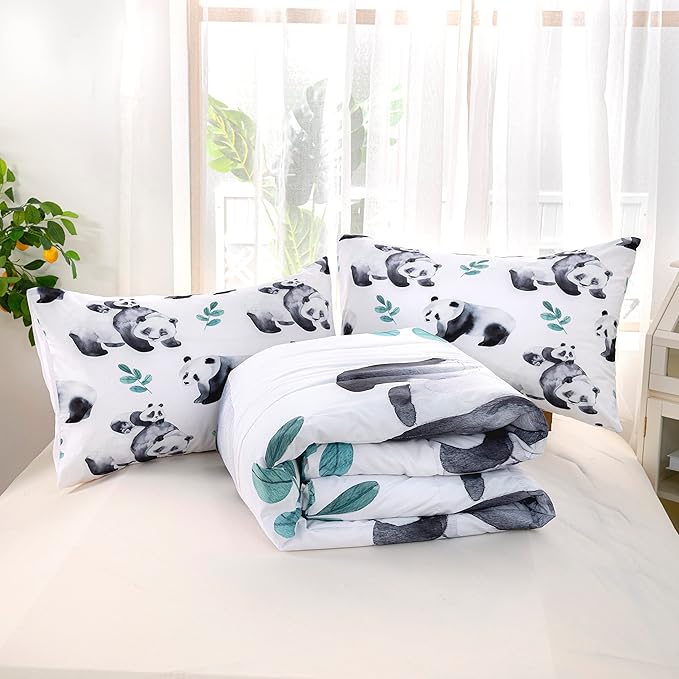CVHOUSE Panda Bedding Set,Panda Comforter Queen,Cute Panda Comforter Set for Girls Kids Teens,Kawaii Panda Quilt Set with 1 Comforter and 2 Pillow Cases- 3 Piece - LeafyLoom