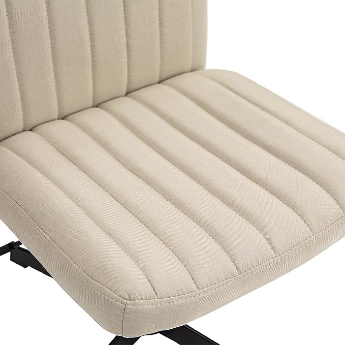 Panana Office Chair Fabric Padded Seat Armless Desk Chair Swivel Computer Task Chair Mid-Back No Wheels Accent Chair (Beige) - LeafyLoom