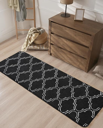Chicrug Shag Geometric Modern Runner Rug for Bedroom, 2x6 Feet Memory Foam Indoor Hallway Runner Carpet, Fluffy Rug for Living Room Bedside Room Decor for Family, Black/White - LeafyLoom