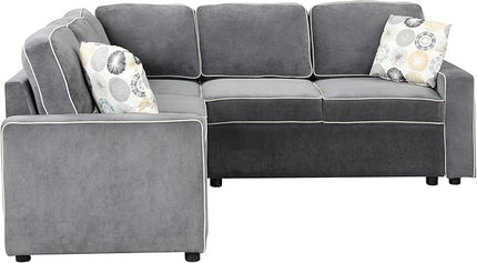 83“ L-Shape Sectional Sleeper Sofa with Pull out Bed, Linen Upholstered Convertible Couch w/ 3 Pillows, 2 Power Sockets &2 USB ports, for Living Room Apartment, 83 Inch, Dark Gray - LeafyLoom
