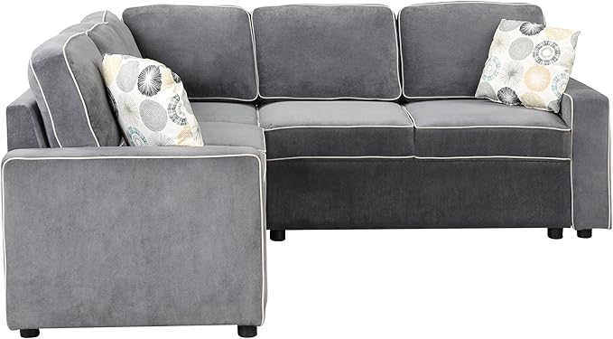 83“ L-Shape Sectional Sleeper Sofa with Pull out Bed, Linen Upholstered Convertible Couch w/ 3 Pillows, 2 Power Sockets &2 USB ports, for Living Room Apartment, 83 Inch, Dark Gray - LeafyLoom