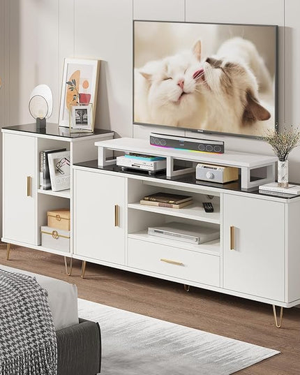 45" Large TV Riser for 32-60 inch TV, TV Riser Stand Shelf with Steel Legs, Tabletop TV Stand Riser for Home Office,White - LeafyLoom