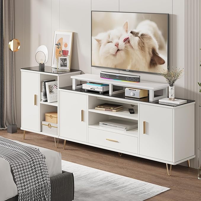 45" Large TV Riser for 32-60 inch TV, TV Riser Stand Shelf with Steel Legs, Tabletop TV Stand Riser for Home Office,White - LeafyLoom
