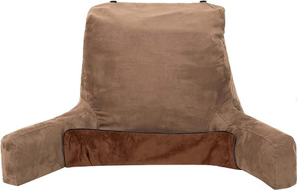 Husband Pillow XXL Cover Aspen Edition Saddle Brown, Reversible Microfiber to Microsuede, Side & Back Pockets - Handle for Easy Transport - Super Cozy Bed Rest Pillow Cover with Arms - Easy Care - LeafyLoom