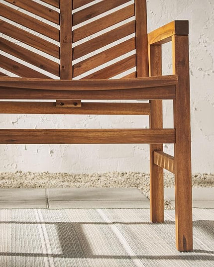 Walker Edison 2 Piece Outdoor Patio Chevron Wood Chair Set All Weather Backyard Conversation Garden Poolside Balcony, Set of 2, Brown - LeafyLoom
