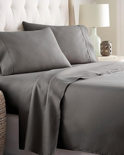 Danjor Linens Twin Sheets Set - Hotel Luxury Essential Bedding - 4 pc Soft Bedding & Pillowcases Set with Deep Pockets - Breathable Bed Sheets, Wrinkle Free - Grey Sheets - LeafyLoom