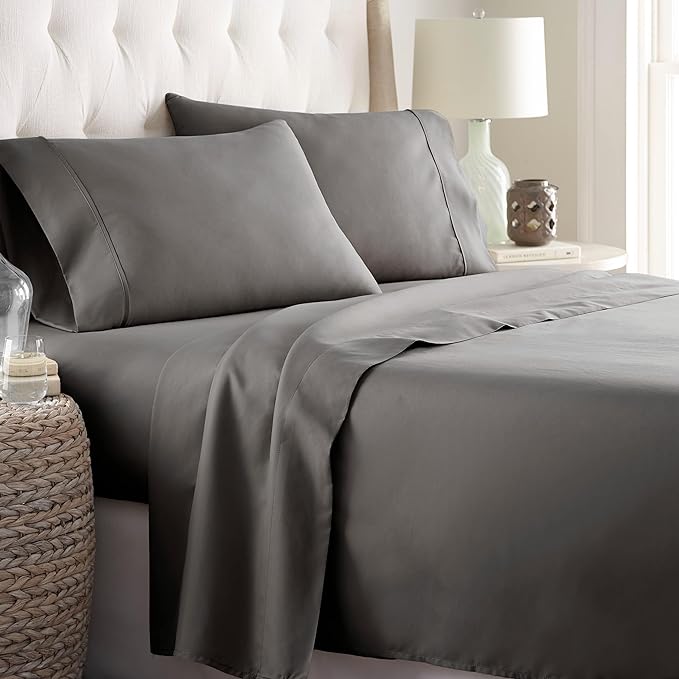 Danjor Linens Twin Sheets Set - Hotel Luxury Essential Bedding - 4 pc Soft Bedding & Pillowcases Set with Deep Pockets - Breathable Bed Sheets, Wrinkle Free - Grey Sheets - LeafyLoom