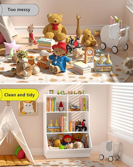 EasyCom 3 Tier Toy Storage Organizer, 5 Cube Toy Shelf and Bookcase Storage Cabinet, Book Shelf for Playroom Bedroom Living Room Nursery White - LeafyLoom