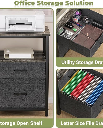 Homieasy L Shaped Computer Desk with Storage File Drawer, Reversible Home Office Desk with Recessed Power Strip and Led Strip, Corner Gaming Desk Work Study Table with Monitor Stand, Black Oak - LeafyLoom