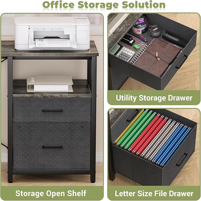 Homieasy L Shaped Computer Desk with Storage File Drawer, Reversible Home Office Desk with Recessed Power Strip and Led Strip, Corner Gaming Desk Work Study Table with Monitor Stand, Black Oak - LeafyLoom