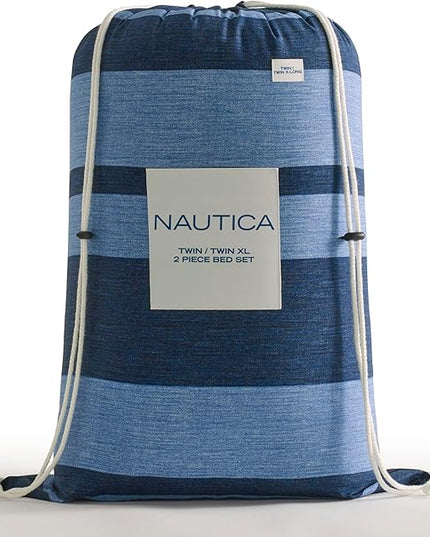 Nautica - Twin Comforter Set, Cotton Reversible Bedding with Matching Sham, Stylish Home Decor, Dorm Room Essentials (Longpoint Blue, Twin/Twin XL) - LeafyLoom
