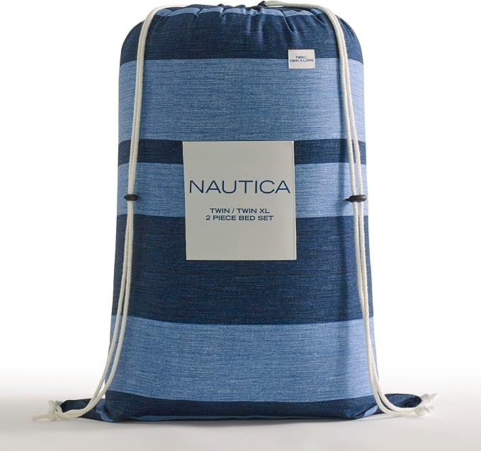 Nautica - Twin Comforter Set, Cotton Reversible Bedding with Matching Sham, Stylish Home Decor, Dorm Room Essentials (Longpoint Blue, Twin/Twin XL) - LeafyLoom