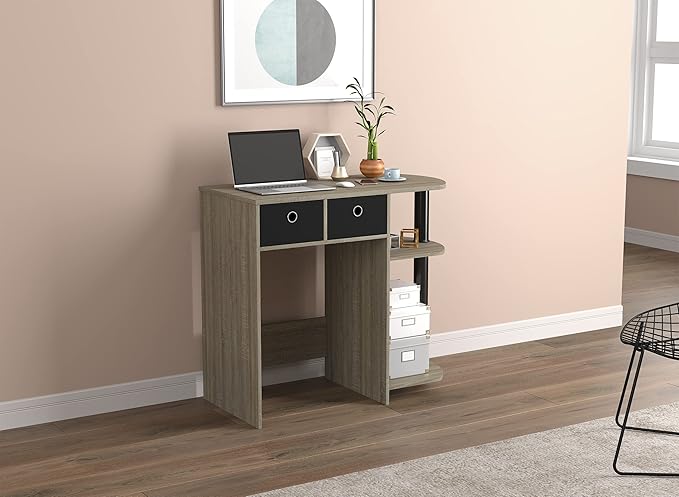 Safdie Small Computer Space-Saver Writing 2 Storage Drawers-Sturdy Study, Work Table-Compact Home, Living, Dorm Room,Bedroom, Office Modern Student, Gamer Desk, One Size, Dark Taupe - LeafyLoom