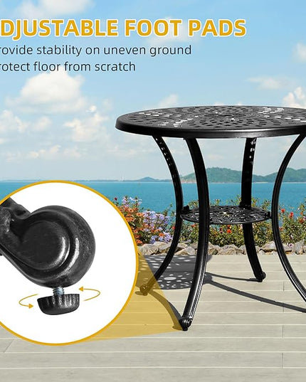 DWVO 5 Piece Outdoor Furniture Cast Aluminum Patio Dining Sets, All-Weather Patio Bistro Sets with 4 Chairs, 30 Inches Round Table with Umbrella Hole, Adjustable Feet for Balcony Backyard Deck Garden - LeafyLoom