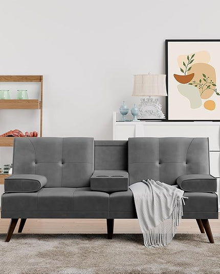 Shintenchi Futon Sofa Bed, Convertible Couch Bed Loveseat, Modern Futon Recliner Sleeper, Small Lazy Futon Set for Living Room, Office, Apartment, Light Gray - LeafyLoom