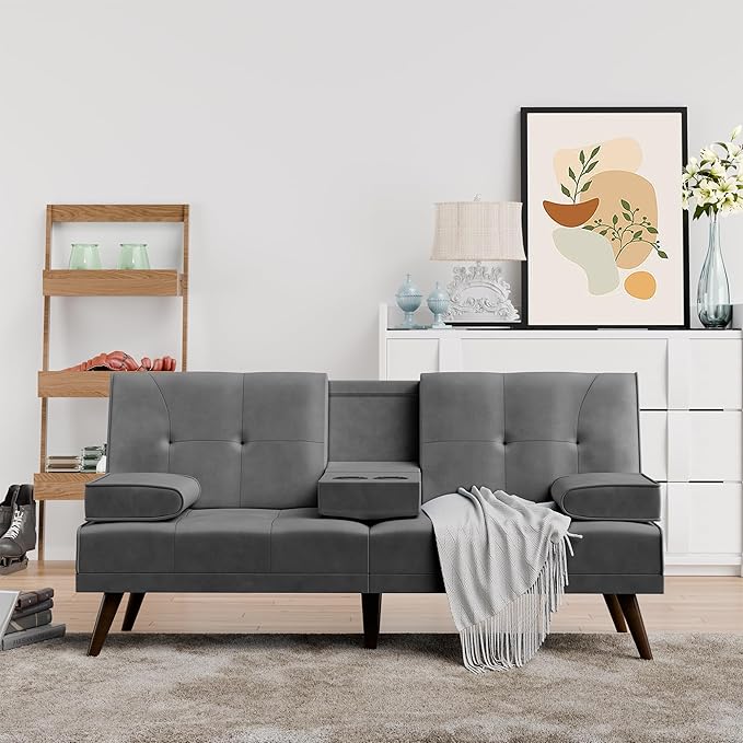 Shintenchi Futon Sofa Bed, Convertible Couch Bed Loveseat, Modern Futon Recliner Sleeper, Small Lazy Futon Set for Living Room, Office, Apartment, Light Gray - LeafyLoom