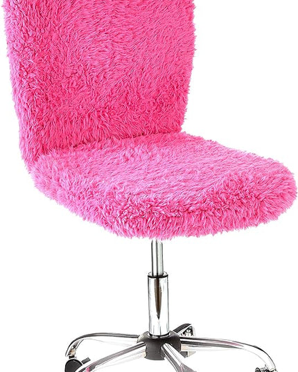 Faux Fur Task Chair, Pink 20D x 20W x 41.5H in - LeafyLoom