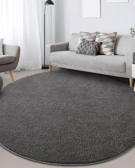 Round Area Rugs for Bedroom Living Room, 5x5 Dark Grey Super Soft Comfy Thickened Memory-Foam Indoor Circle Carpet, Modern Aesthetic Minimalist Carpet for Boys Girls Adults Nursery Home Décor - LeafyLoom