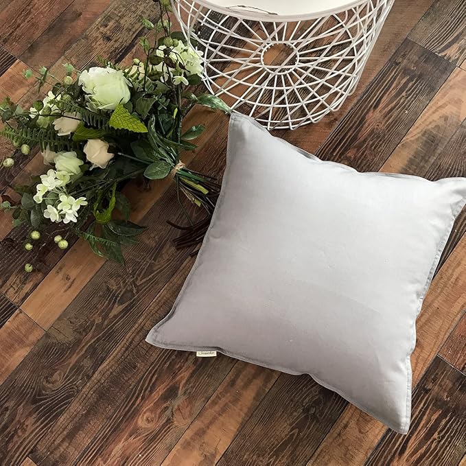 Jeanerlor Pack of 2 Cotton Linen Soft Soild Decorative Square Throw Pillow Covers Set Cushion Case for Sofa Bedroom Car24 x 24 Inch 60 x 60cm,Silver Grey - LeafyLoom