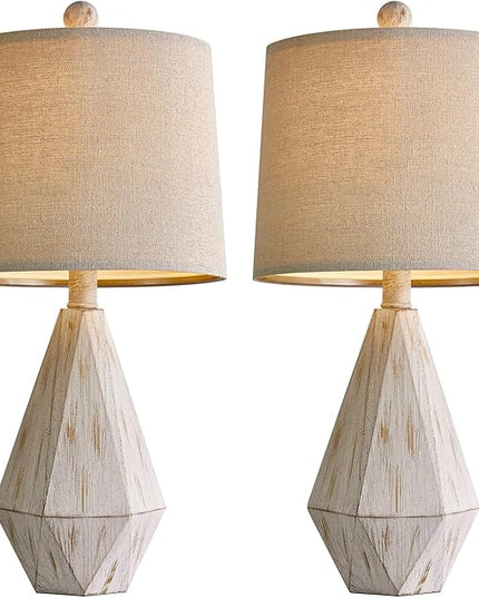 PoKat 20.25" Rustic Table Lamp Set of 2 for Bedroom Living Room Vintage Retro Traditional Nightstand Bedside Lamps Kids Room Study Room Office with Linen Shade, Suitable for Small Place - LeafyLoom