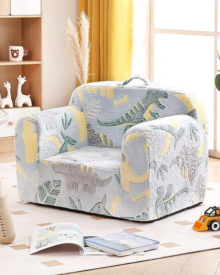 Tiita Kids Sofa, Children Couch with Carrying Handle & Side Pockets, Kids Foam Chair, Toddler Armrest Chair, Lightweight Children Sofa Chair, Kids Read Sofa for Girl or Boy (Grey Dinosaur) - LeafyLoom
