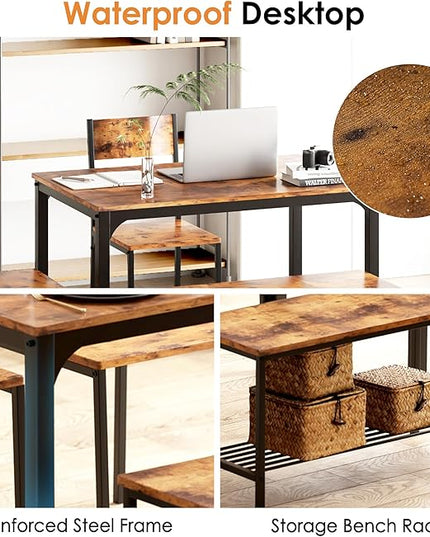 sogesfurniture Modern 4-Piece Kitchen Dining Table Set with 1 Bench and 2 Chairs, Kitchen Bench Table Set for 4, Wooden Kitchen Table and Chairs for Limited Space,Rustic Brown - LeafyLoom