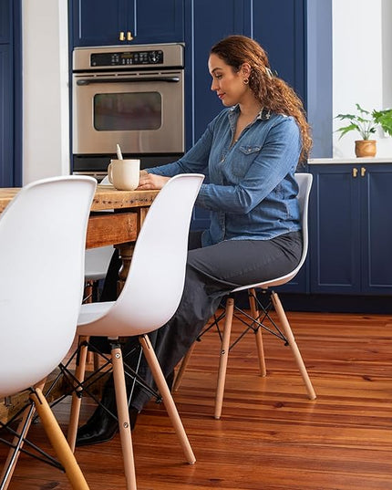 Flash Furniture Elon Series Plastic Modern Dining Chairs with Wooden Legs, Mid-Century Side Chairs for Dining Rooms and Offices, Set of 2, White - LeafyLoom