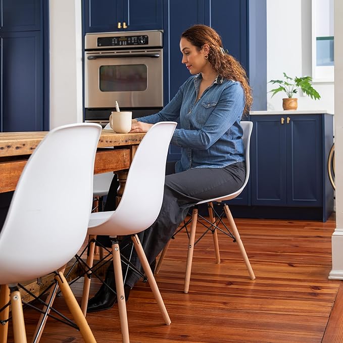 Flash Furniture Elon Series Plastic Modern Dining Chairs with Wooden Legs, Mid-Century Side Chairs for Dining Rooms and Offices, Set of 2, White - LeafyLoom