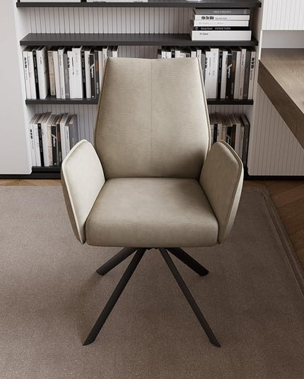 jiexi Modern Desk Chair no Wheel, Ergonomic Office Chair Home Office Upholstered Chair, Swivel Arm Chairs with Metal Legs, Computer Chair for Bedroom, Reception Room, Living Room - LeafyLoom