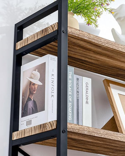 5 Tier Bookshelf Rustic Industrial Style, Storage Shelves, Metal Book Shelves Bookcase Book Shelf Display Shelf for Home Office, Living Room, Bedroom, Kitchen (31.5" W, Brown) - LeafyLoom