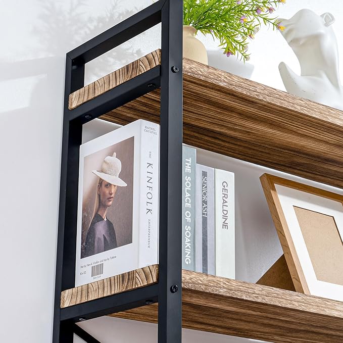 5 Tier Bookshelf Rustic Industrial Style, Storage Shelves, Metal Book Shelves Bookcase Book Shelf Display Shelf for Home Office, Living Room, Bedroom, Kitchen (31.5" W, Brown) - LeafyLoom