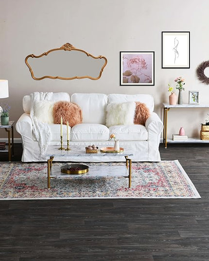 Household Essentials Crown Console Sofa Table with Storage Shelf White Marble and Gold Metal - LeafyLoom