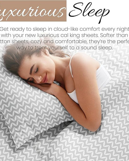 Linen Market 4 Piece Puffed Chevron Patterned Premium Ultra Soft Bed Sheet Set, California King, Gray - LeafyLoom