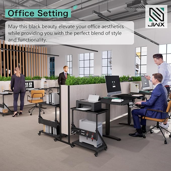 L Shaped Electric Standing Desk, 63 Inches Stand Up Corner Desk, Home Office Sit Stand Desk with Carbon Firben Top, Black Frame & Caster Wheels Set… - LeafyLoom