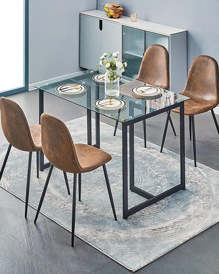 FurnitureR 47" Modern Rectangular Dining Table with Spacious Tempered Glass Tabletop & Black Legs Elegant for Home Kitchen Restaurant - LeafyLoom
